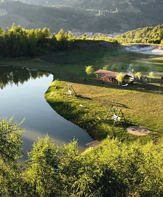 Balta Serbanesti lake and grounds from above